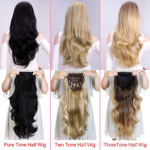 Wholesale 24Inches Women Headband Wig Black Capless Wigs Hair Clips Extension Long Wavy 3/4 Half Wig Synthetic Hair Extensions
